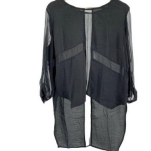 Line & Dot Black Silk with Mesh Detail Blouse - Picture 2 of 3